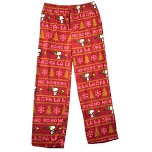 Peanuts Pajama Pants Men's Large Red Snoopy Christmas Lounge Casual Dad Stretch